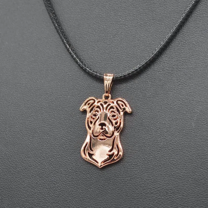 Sykesha New Women's Rope Chain Staffordshire Bull Terrier Necklaces Rose Gold Dog Pendant
