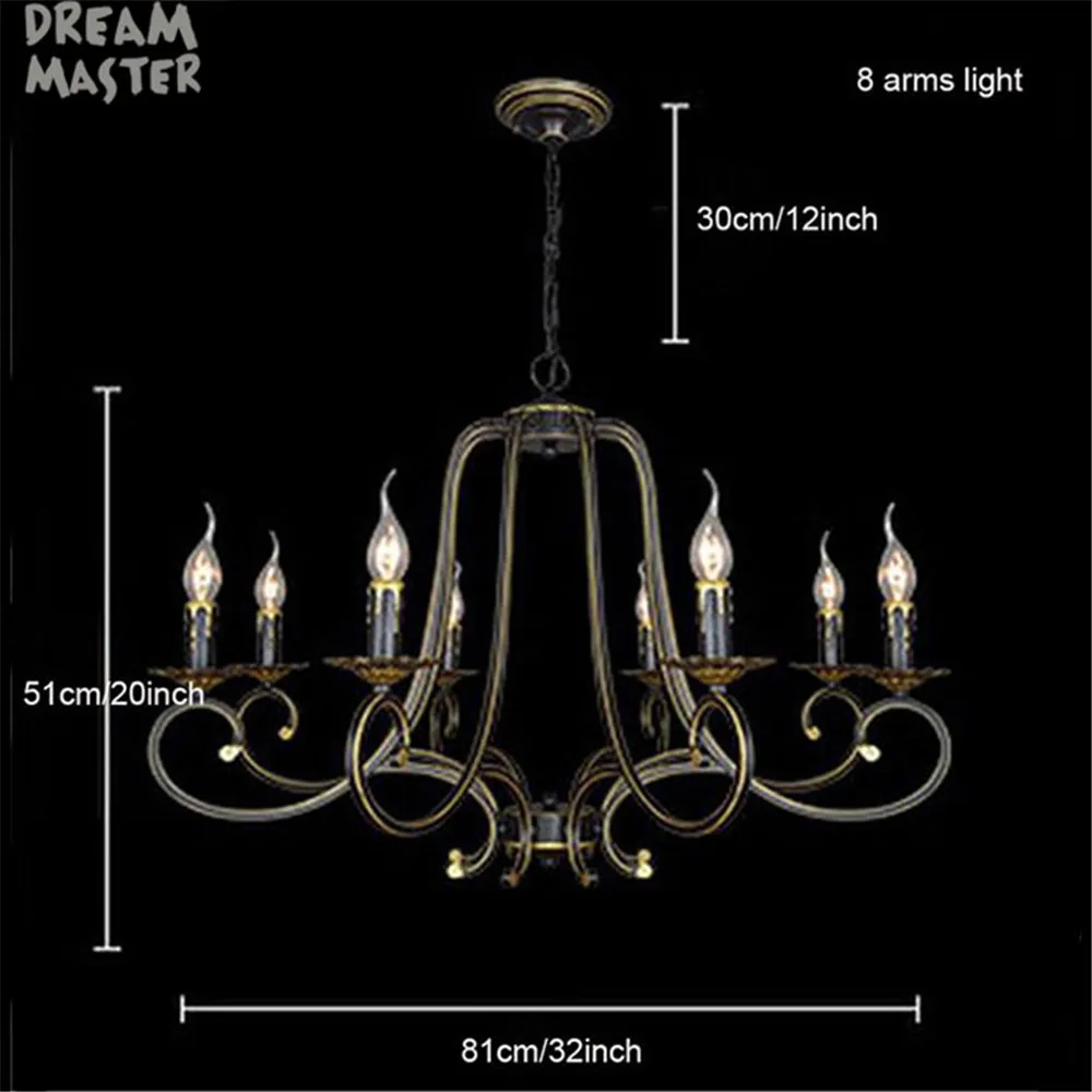 Классический 5/6/8 огни американский старинная свеча люстра, подвесной светильник из кованого железа Домашний Светильник люстры E14 висящий канделяр - Цвет корпуса: 8 lights