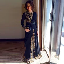 Hot Sale 2016 Elegant Black Abaya Kaftan Muslim Evening Dress Dubai Islamic Embroidery Long Sleeve prom dress Formal gown