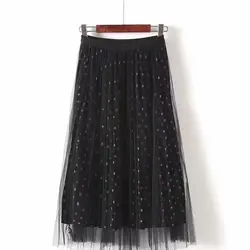 Осенне-зимняя женская Милая сетчатая юбка в горошек с высокой талией винтажная бархатная плиссированная юбка Корейская Лолита для девочек