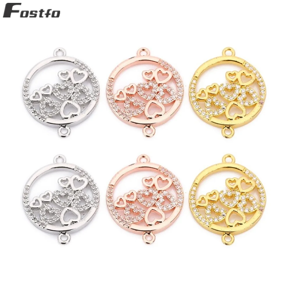 Fostfo 1 pc Micro Pave CZ Zircon Heart Charms for DIY Bracelet Jewelry Making Handmade Crystal Beads Pendant Bangles Accessories | Украшения