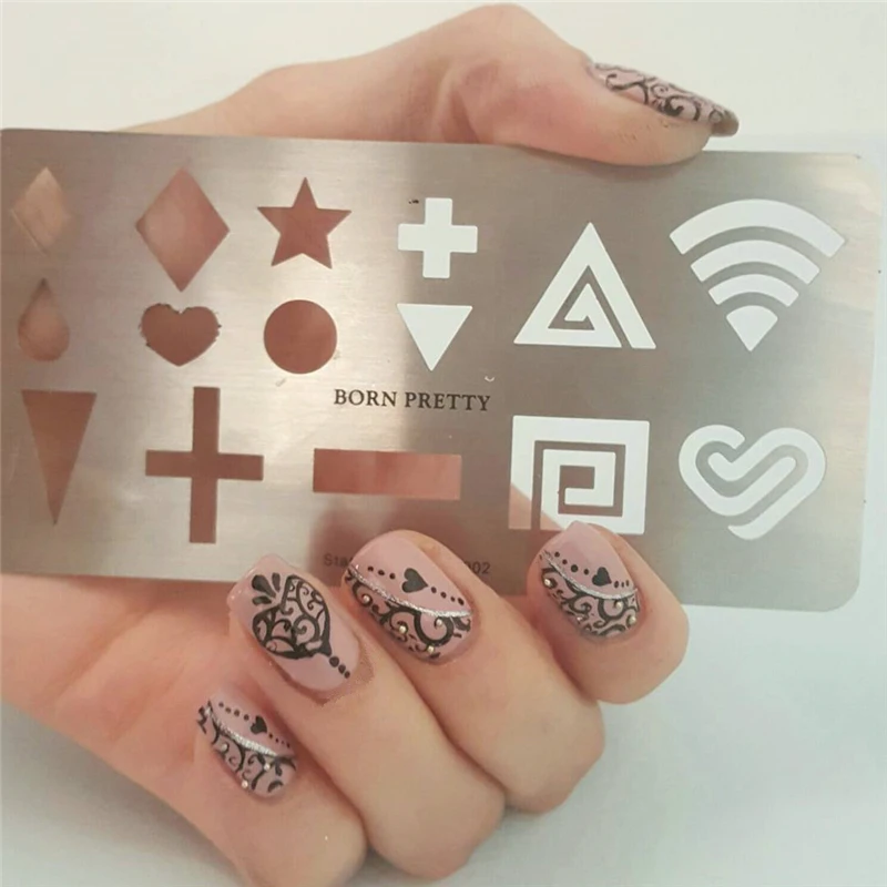 

BORN PRETTY Hollow Nail Stamping Guide Templates Full French Nail Tips Star Heart Cross Image Printing Plate Manicure Stencil