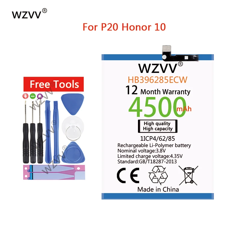 Wzvv 4500 мАч литий-полимерный аккумулятор Батарея HB396285ECW для huawei P20 Honor 10 COL-AL00 COL-AL10