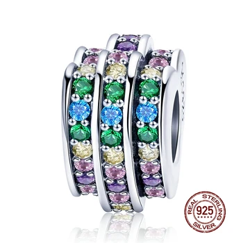 

MOWIMO Luxury 925 Sterling Silver Rainbow Heart Charms Colorful CZ Beads Fit Original Silver Bracelets Pendant Jewelry BKC725