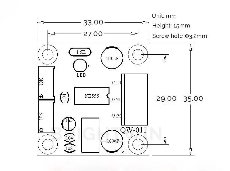 ne555 square wave signal generator module size
