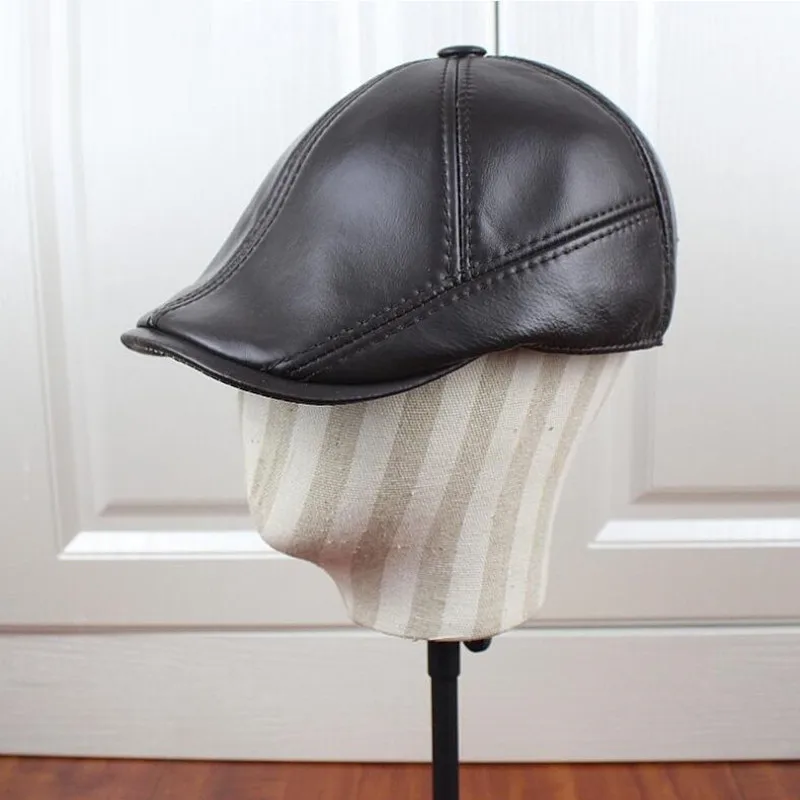 Men's leather hat winter Berets male warm Ear protection cap leather main image 1
