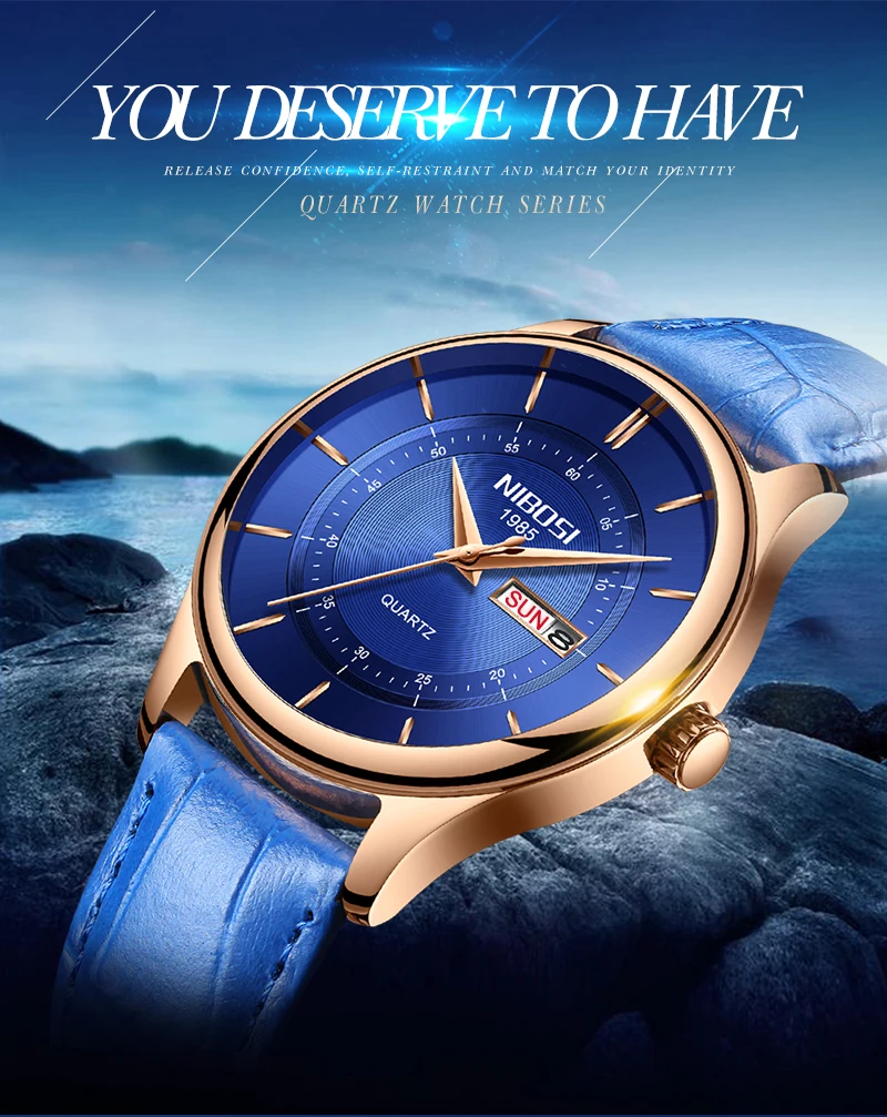 Relogio NIBOSI Watch Men Waterproof Leather And Steel Band Men Watch Date Day Blue Wrist Watch Analog Quartz Fashion Male Clock  (1)