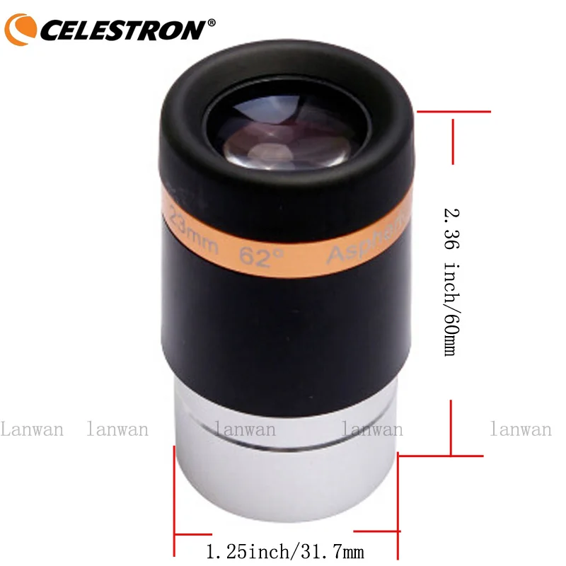 Celestron Асферические окуляра телескоп HD Широкий формат 62 градусов объектив 4/10/Гавайская гитара 23 мм с полным покрытием для 1,2" Пособия по астрономии телескоп 31,7 мм