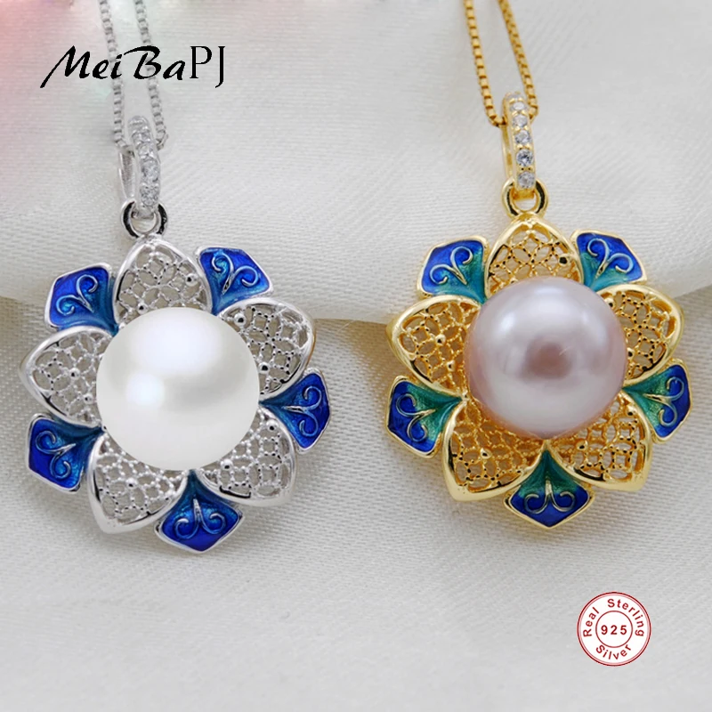 

[MeiBaPJ] Fashion Real Natural Pearl Personality Flower Pendant Necklace 925 Sterling Silver Pendant Necklace Party Jewelry