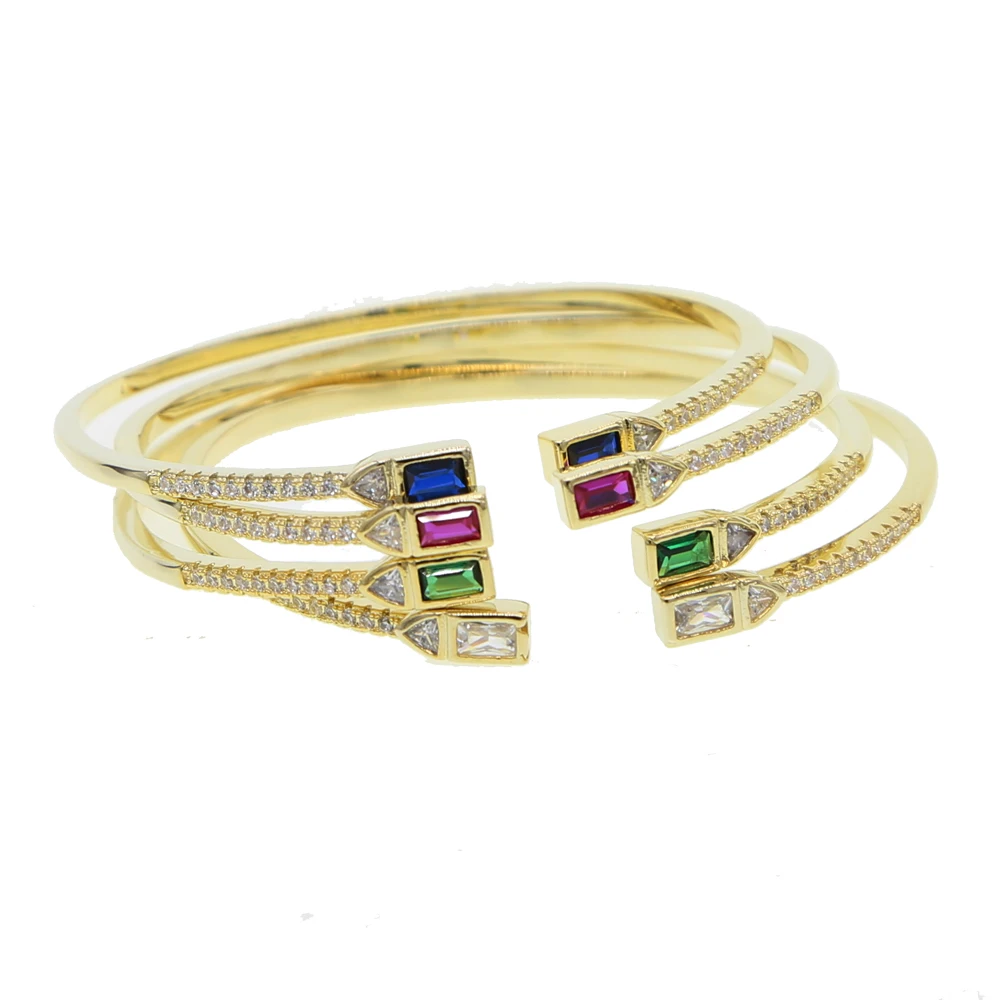 Trendy Luxury Stackable Bangle For Women Wedding Full AAA Cubic Zircon Birthstone CZ Dubai Gold Bracelet Party Jewelry 2019
