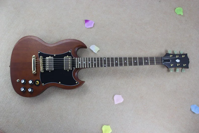 

Factory Price Wholesale High Quality Angus Young SG Guitar Double Cut Way SG400 brown Electric Guitar with hardcase