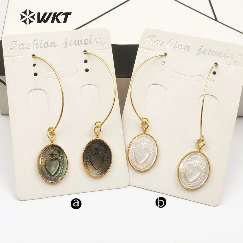 WT-E455 WKT Unique Design shell Earrings with love Natural shell Gold Electroplated Earring Jewelry Gift Earring WT-E455 WKT Unique Design shell Earrings with love Natural shell Gold Electroplated Earring Jewelry Gift Earring
