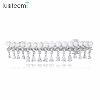 

LUOTEEMI Trendy Hair Clip Inmitation Pearls With Cubic Zirconia Drop Hair Accessories Barrettes For Women Bride Wedding Bijoux