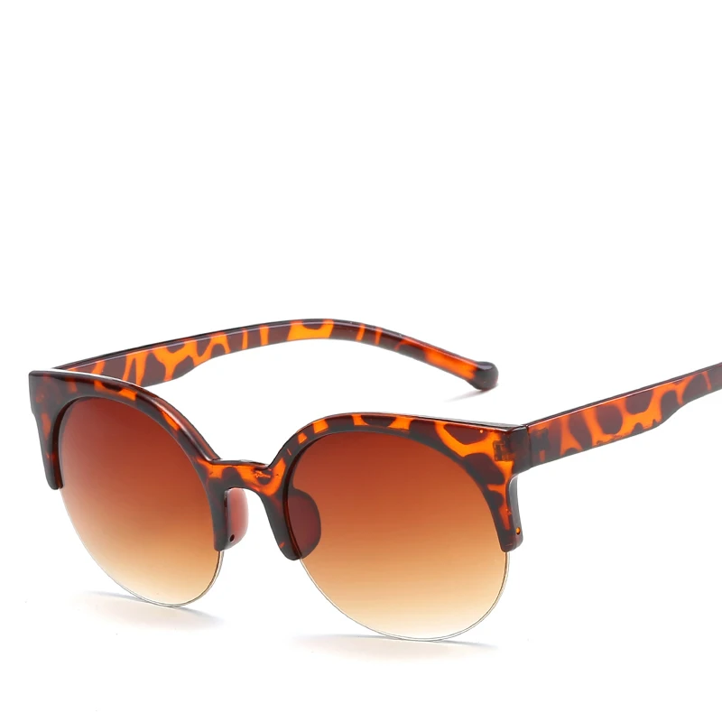 

HAPTRON leopard cat eye sunglasses woman half frame shades female round sun glasses for women coating oculos fashion sunglasses