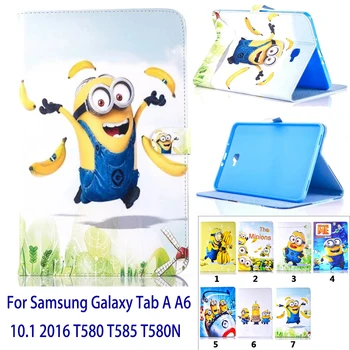 

Case For Samsung Galaxy Tab A 10.1 2016 T580 T585 T580N Cartoon Lovely Minions Print Tablet Case Cover Stand shell coque para