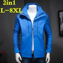 Плюс размер 8XL 7XL 6XL брендовая одежда стиль зимнее платье мужские ветровки куртки и пальто 2 в 1 вкладыш и шляпа съемный
