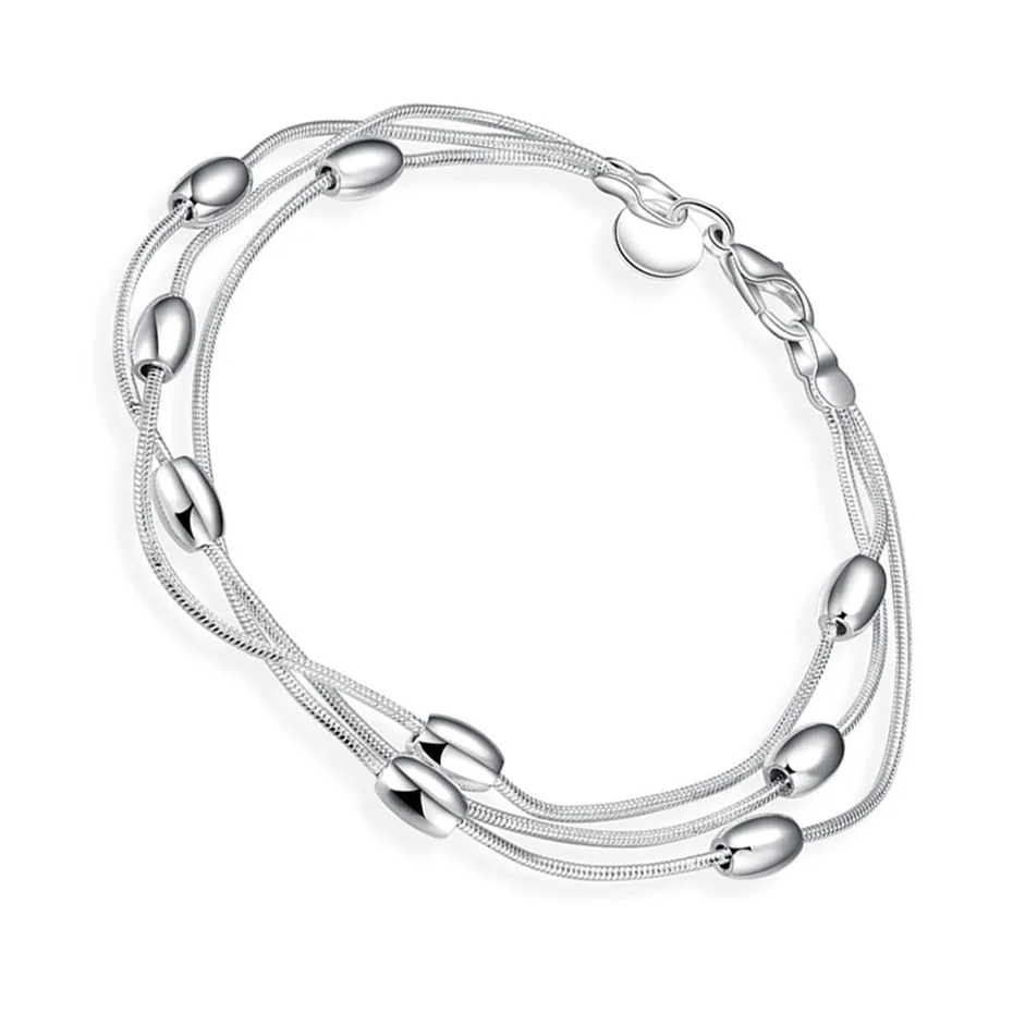 New arrival 2018 Charm Adjustable Silver Plated Bracelets Lady Three-line Light Bead Chain Gift Girls Birthday Presents (3)