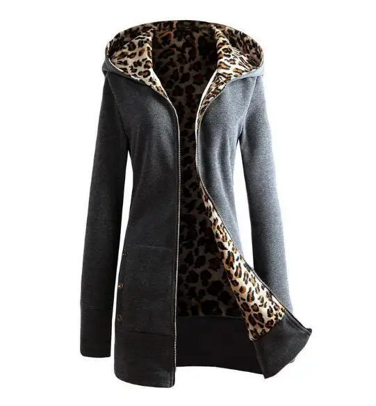  1 piece Fashion Women Hoodies Jacket Coat Long Sleeve Leopard Printed Hooded Sweatshirt Coat Casual