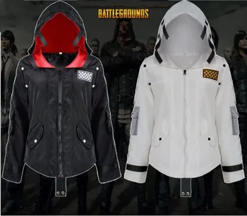 

Battle Grounds Role Cosplay Cape Jacket With Hat Costume Black White Polyester Fiber New Fashion Figure Gamer Cosplay Drop Ship