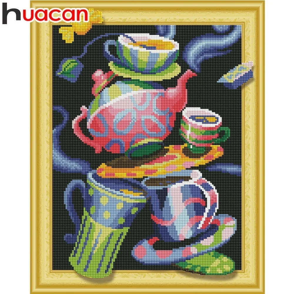 

HUACAN Diamond Painting Cartoon Full Drill Round Needlework DIY Diamond Embroidery Coffee Cup Handmade Gift Home Decor 40x50cm