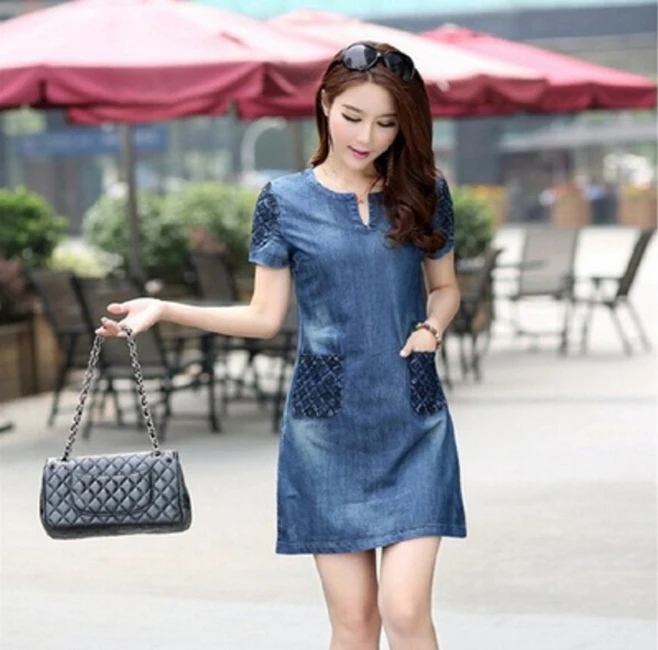 

Bigsweety Hot Sale Casual Lose Jean Dress Summer Fashion Elegant Denim Dress Dame Plus Size Thin Short Case Clothing