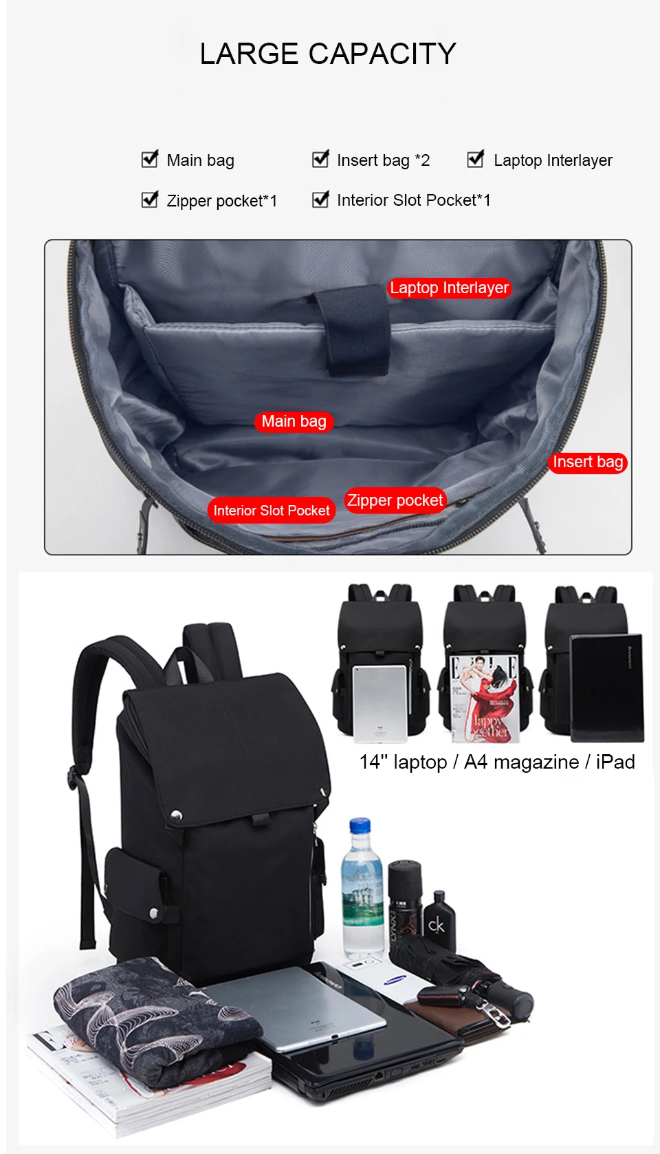 Fashion Mens Backpack 17 Laptop 15.6 Inch Back Packs College Student Casual Waterproof Backpacks Bagpack Male Bags Women Pockets (5)