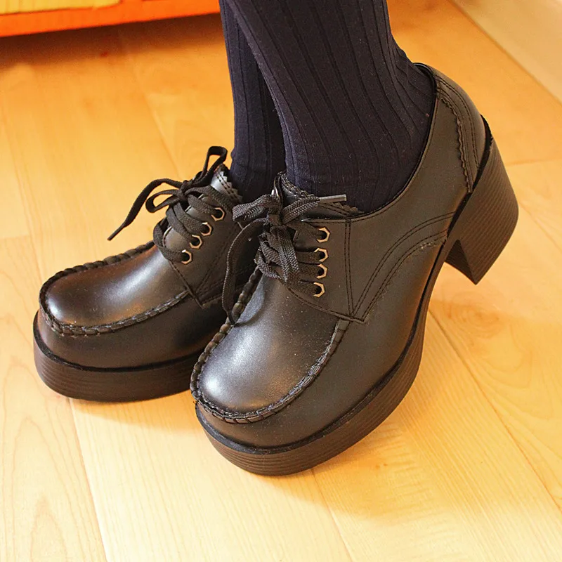 Lolita Shoes Brown And Black Vintage Student Round Toe Highheeled