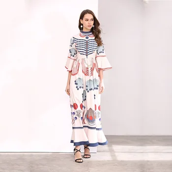 

2019 Dress Sexy Celebrity Elegant Print Short Turtleneck Women Flare SleeveNight Club Party Casual Loose Dresses Wholesale