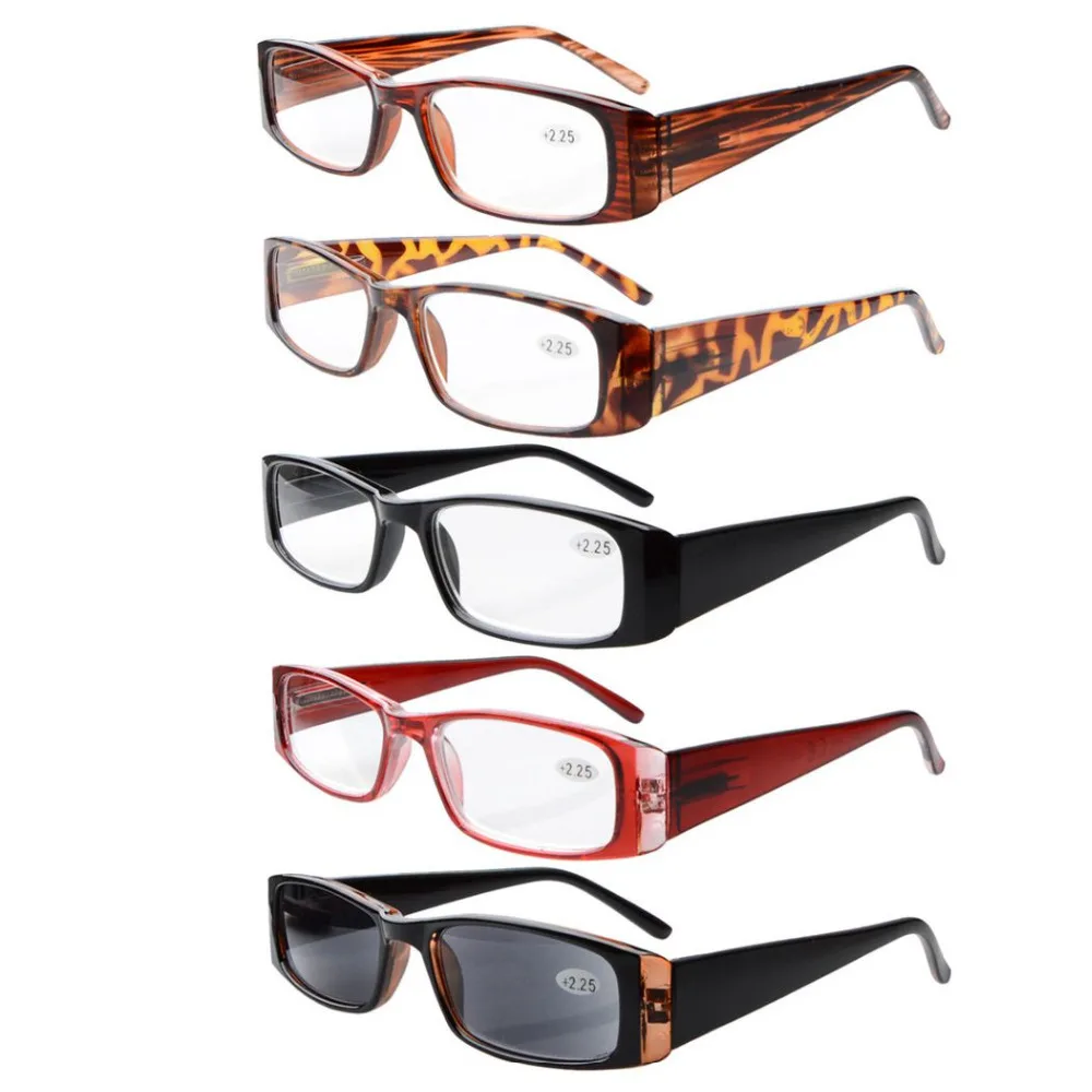 R006 Eyekepper 5-Pack пружинные петли прямоугольные очки для чтения и очки для чтения солнцезащитные очки+ 0,00-+ 4,00 - Цвет оправы: 5 pcs Mix