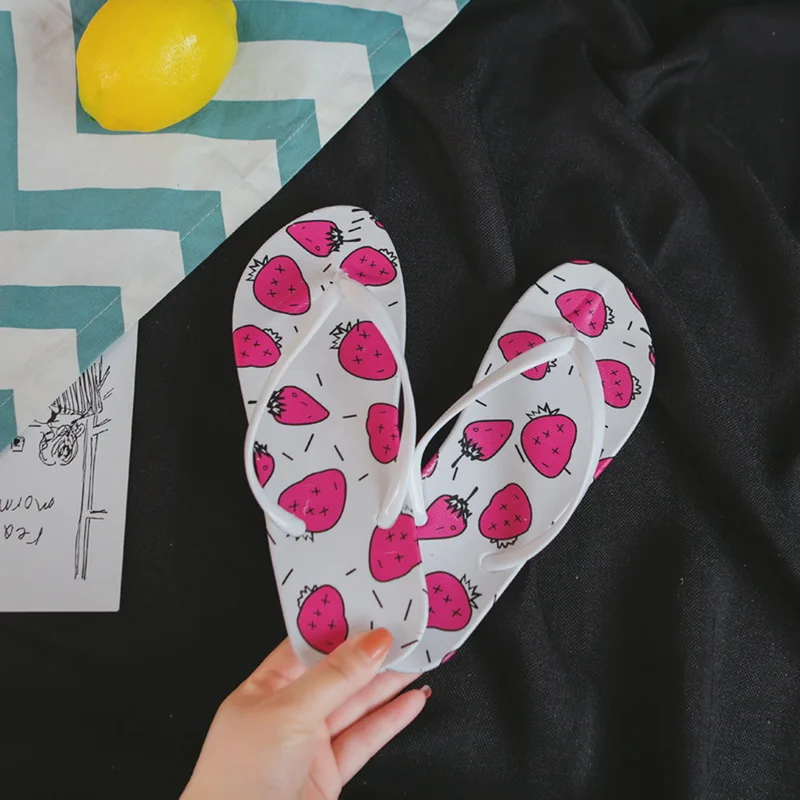 

HEFLASHOR 2019 New Fruits Printed Cartoon Summer Beach Slippers Flip Flops Home Girls Sandals Shoes Kid Woman Women's Shoes