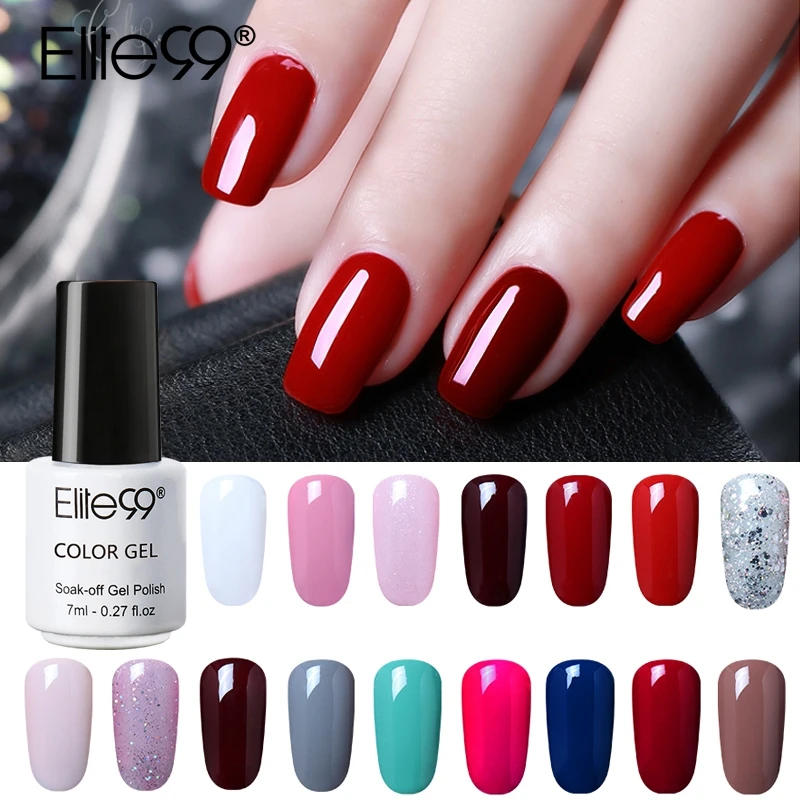 spesifikasi Elite99 7 Ml Pure Color Gel Nail Polish Top Base Coat Perlu Tahan Lama UV LED Gel Pernis Rendam Off gelpolish Nail Lacquer