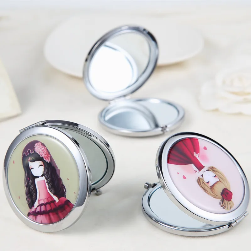 Random Girl Mini Pocket Makeup Mirror Cosmetic Compact Mirrors Portable Double Dual Sides 