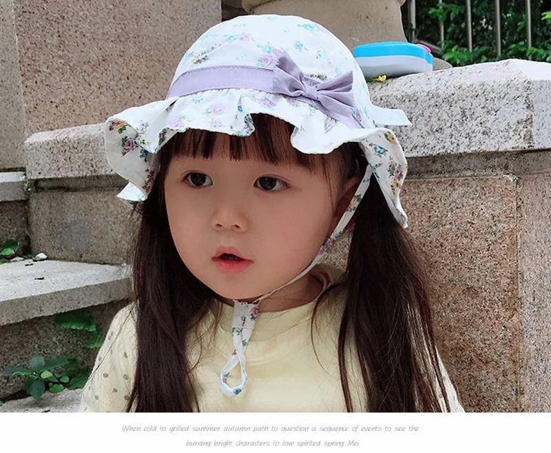 Flower Bow Baby Girls Hat Ruffles Floral Hat For Girls Cotton Lace Up Baby Fisher Hat Fashion Purple Pink Sun Caps Spring Summer (2)