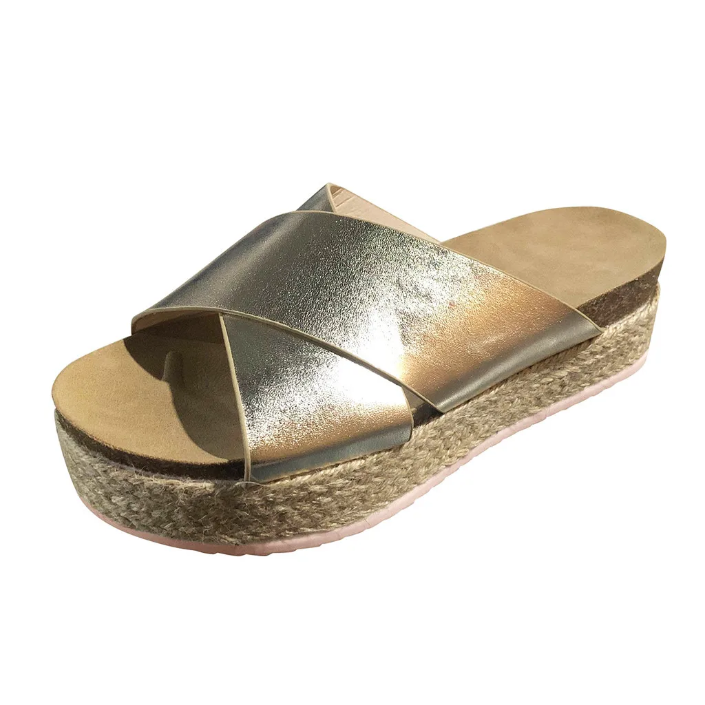 SAGACE Leopard шлепает Дамская Мода Повседневное толстой подошвой шлепанцы пляжная обувь на платформе женские домашние тапочки высокого качества - Цвет: Золотой