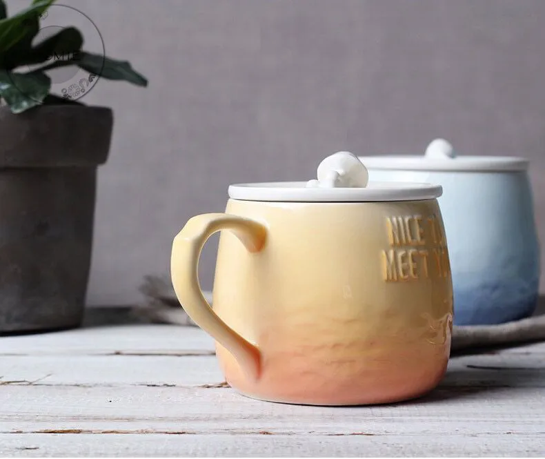 HOMIE lovely Gradient animal Cup Coffee Mug Large 300ml Whale With lid Mugs creative Drinkware Tea milk Cup Novelty Newlywed couple14