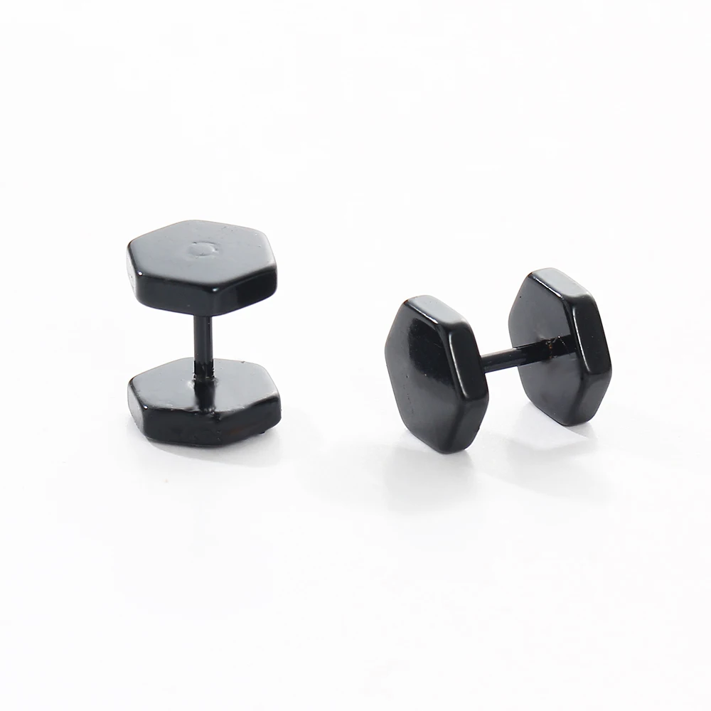 Double Sided Round Stud Earrings For Women Men 2018 Punk Stainless Steel Earrings Gothic Barbell Black Earrings Female Male