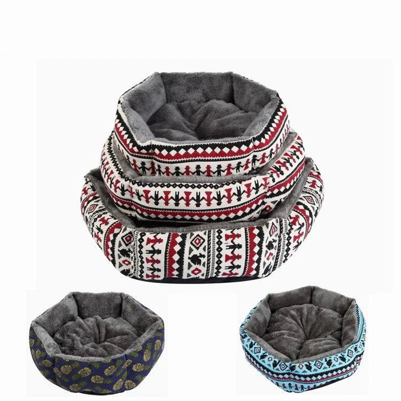 

Pet dog print canvas hex puppy pad, winter warm velvet soft recliner sofa, removable washable kitten puppy pillow cat pad