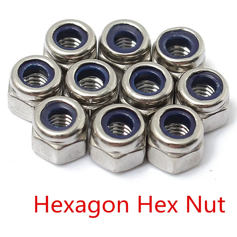 100pcs M6 Stainless Steel Nylon Insert Locking Nut Screw Lock Hexagon