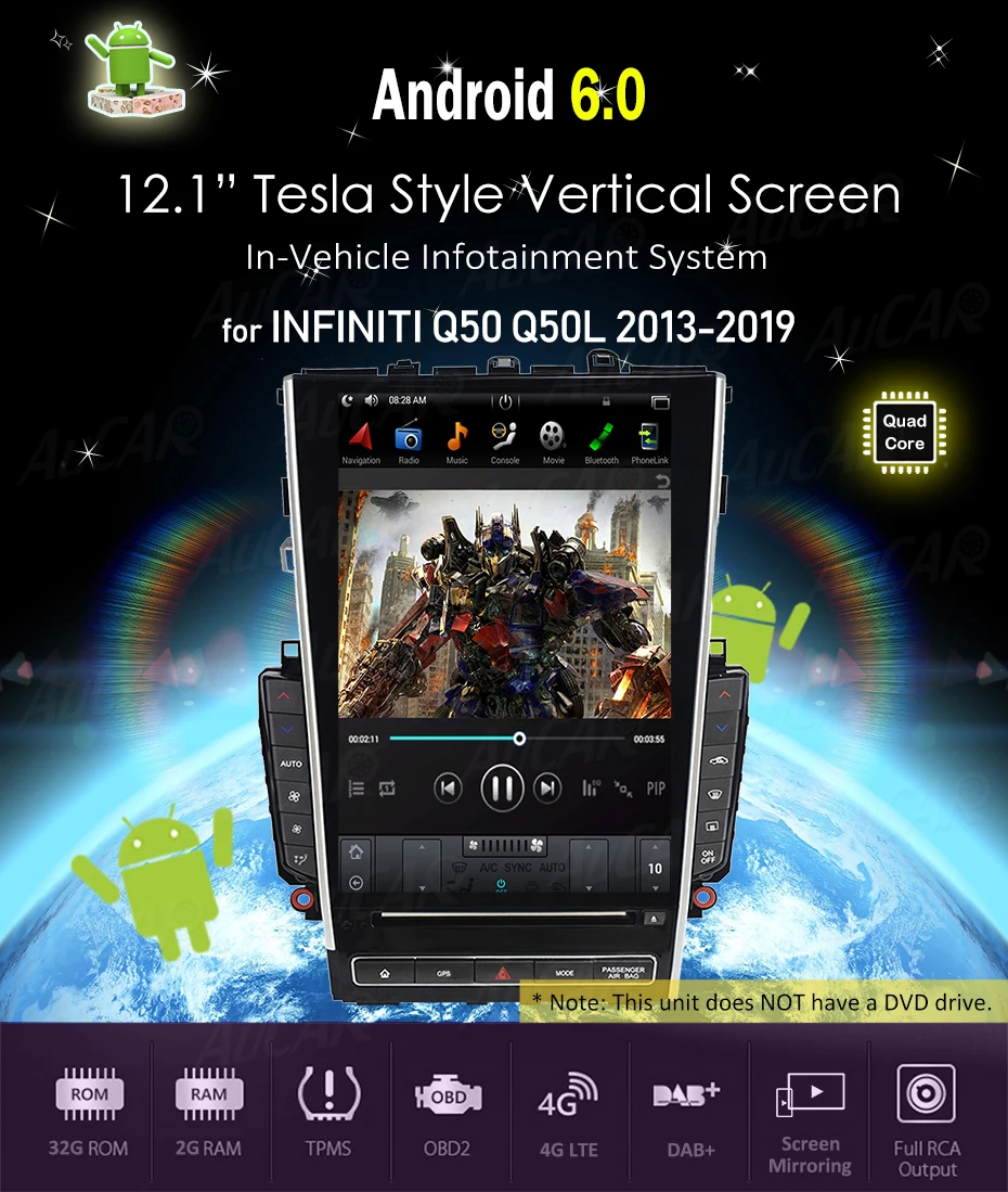 Flash Deal AuCar Tesla Android 8.1 12.1" screen car radio  gps navigation for Infiniti Q50 Q50L Q60 car multimedia stereo player 6