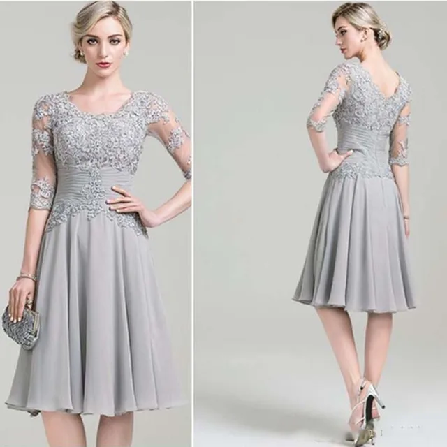 2017 nueva playa de plata madre de la novia vestidos de media manga