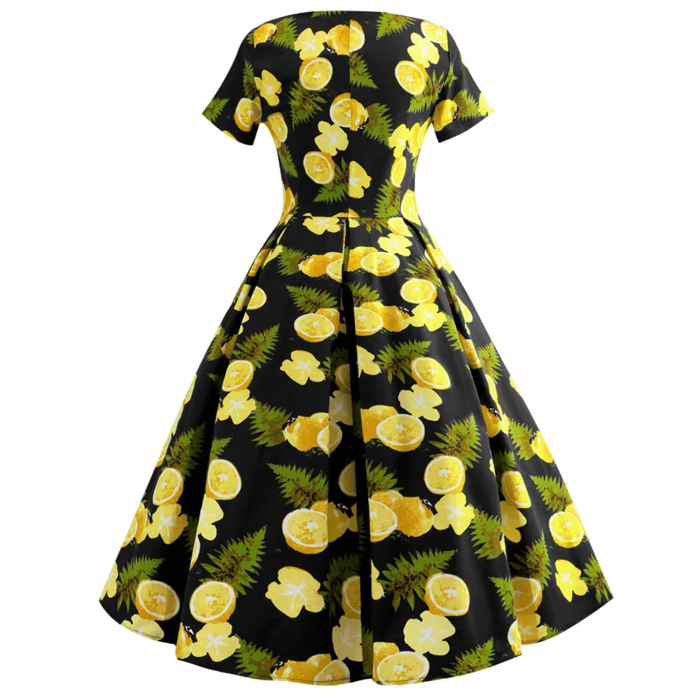 Женское винтажное платье Kenancy с принтом лимона на лето и осень женское Vestidos 50 s