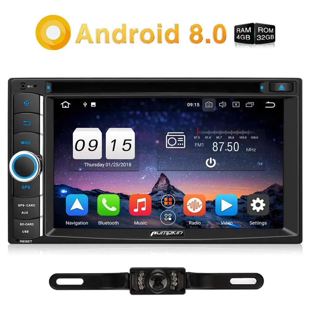 Тыква 2 Din 6 'Android 8 0 Qcta core универсальный автомобильный стерео DVD плеер GPS навигация