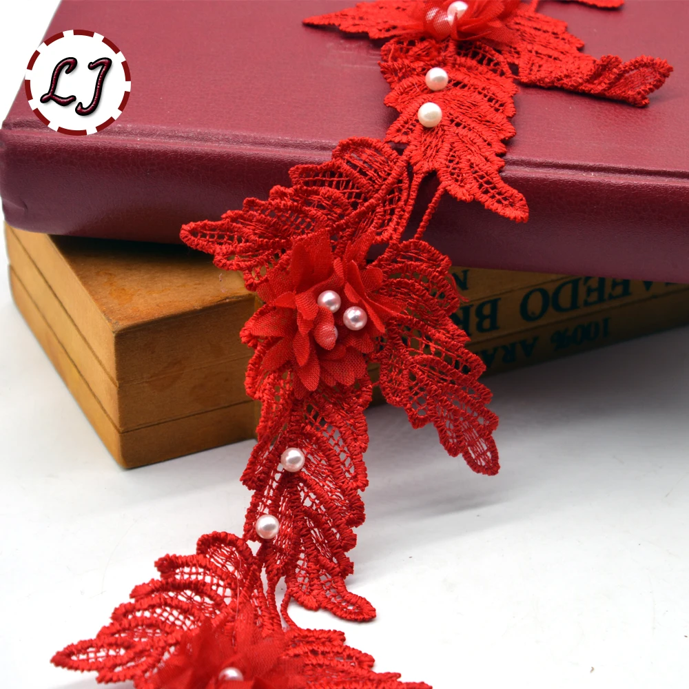 

New 10pcs/lot Craft Braided pearl leaves embroidered Lace ribbon ladies triming sew on women overcoat dress scrapbooking DIY