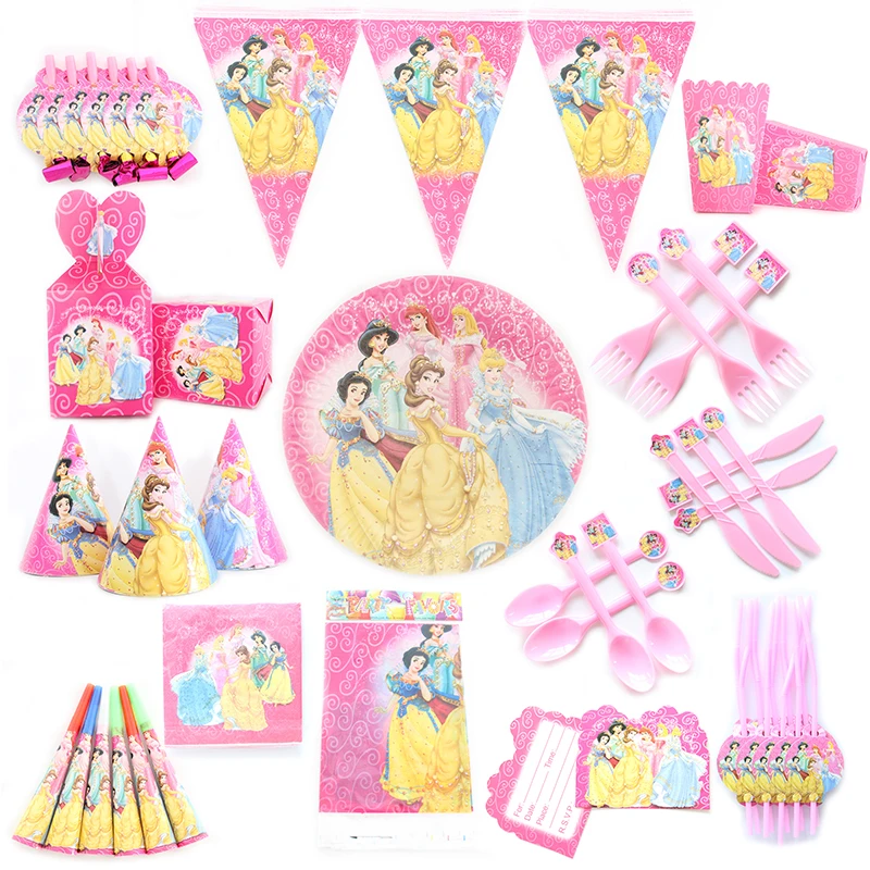 Princess Theme Cartoon Party Set Balloon Tableware Plate Napkins Banner Birthday Candy Box font b Baby