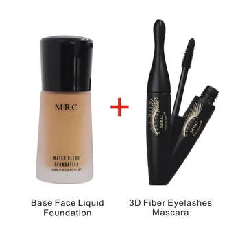 

2pcs/set MRC Brand Makeup Set Face Water Blend Whitening Liquid Foundation and 3D Fiber Lengthening Eyelashes Black Mascara