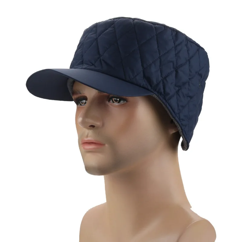 Фибоначчи Новая мужская женская зимняя шапка ветрозащитная ткань теплая защита ушей плюс бархатная Толстая бейсболка - Цвет: Темно-синий