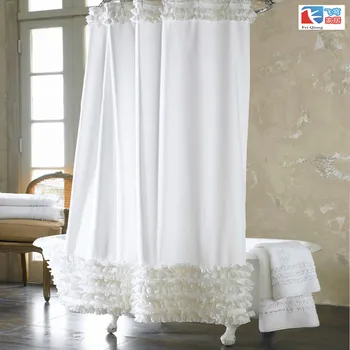 

Waterproof Mildew Proof White Lace Polyester Bath Shower Curtain Thick With Hook White Flower Lace Shower Curtain