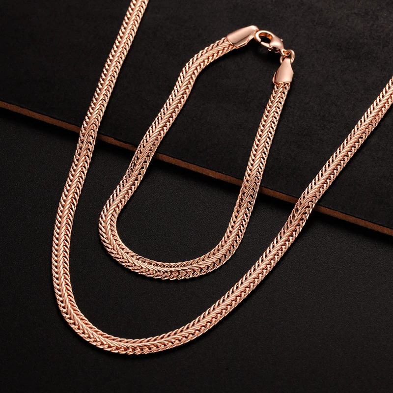 

1 Set 6mm Men Woman 585 Rose Gold Color Set Jewelry Bracelet Snake Chain
