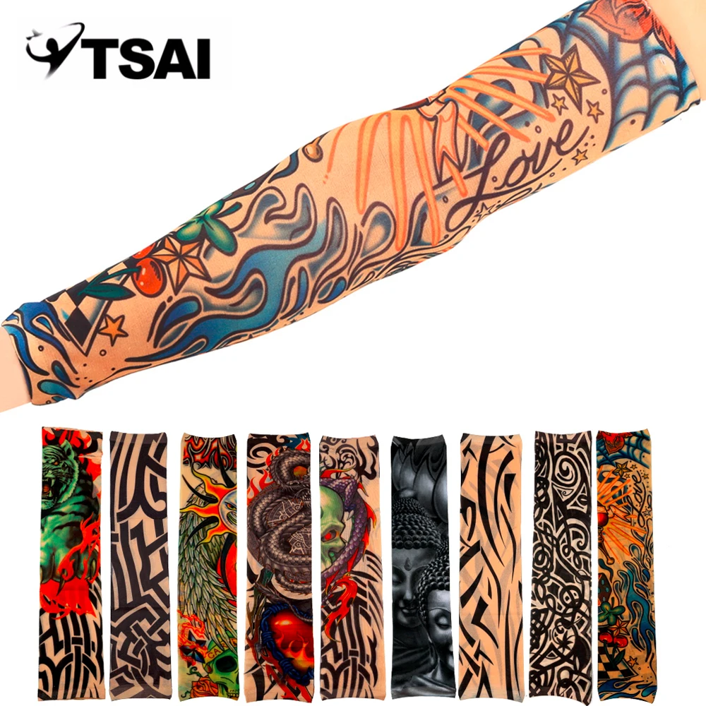 

1Pcs Universal Fake Tattoo Elastic Arm Sleeve Sport Accessory Skins Sun Protective For Cycling Camping Running