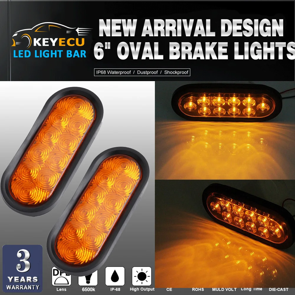 KEYECU 2pc 6''LED Trailer Lights Oval Lights,Tow Towing Rear Stop Turn